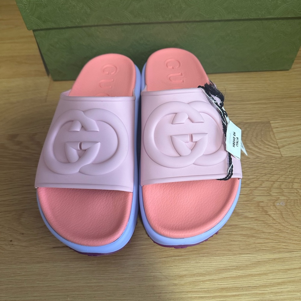 💯% Authentic! Brand New! GUCCI WOMEN'S SLIDE SANDAL WITH INTERLOCKING G Size8/38